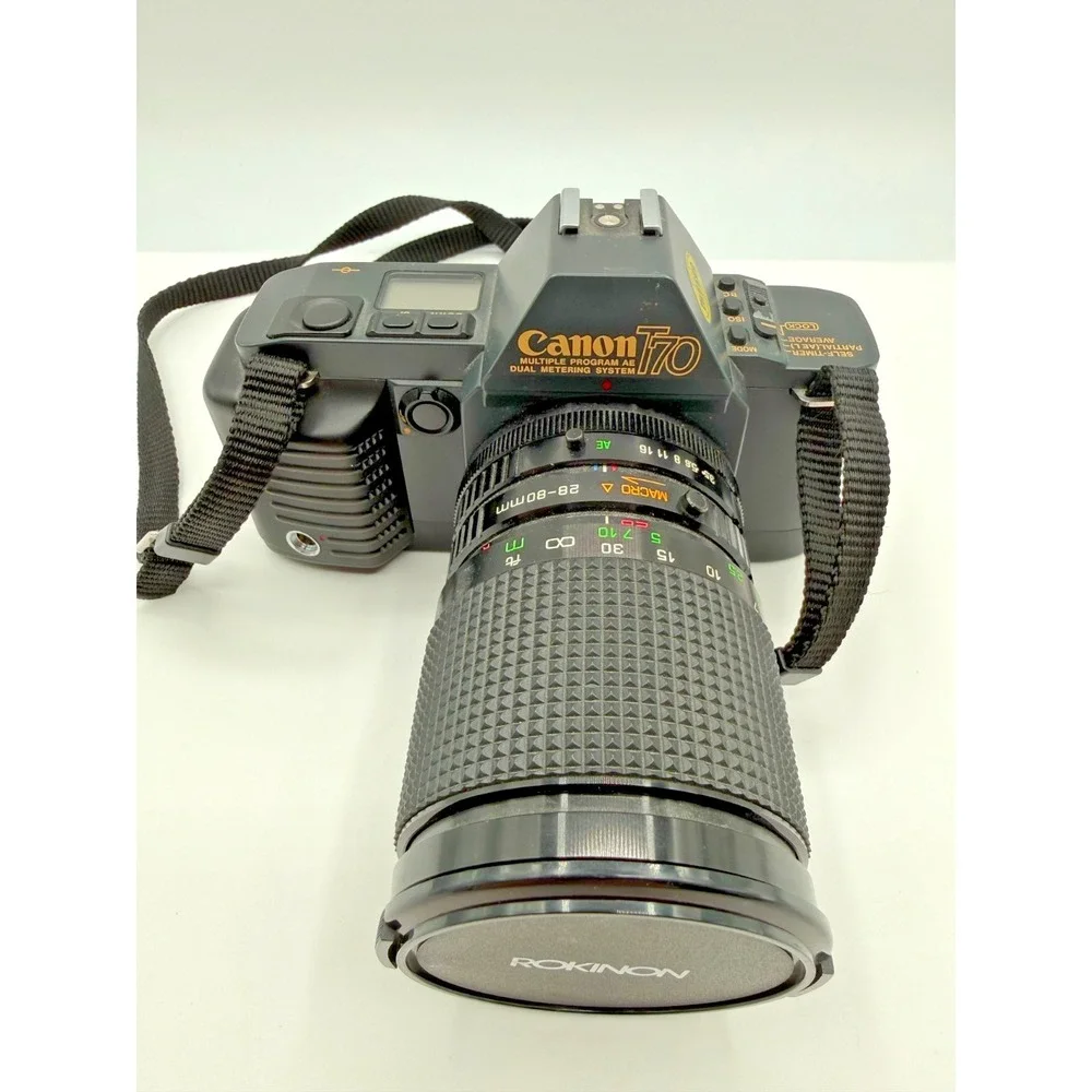 Canon‎ T70 35mm Film Camera + Rokinon Auto 28mm-80 mm 1:35-4.5 Macro Lens Tested